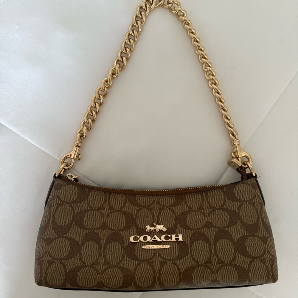 Coach Brown and Gold Monogram Shoulder Bag